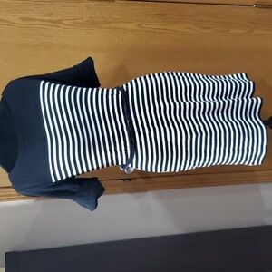 Lauren Ralph Lauren black white striped knit dress with rope belt euc